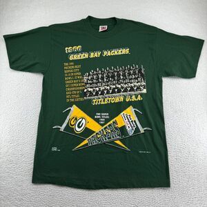 VTG Team Rated Green Bay Packers 1966 Title Shirt Mens L Green USA Single Stitch